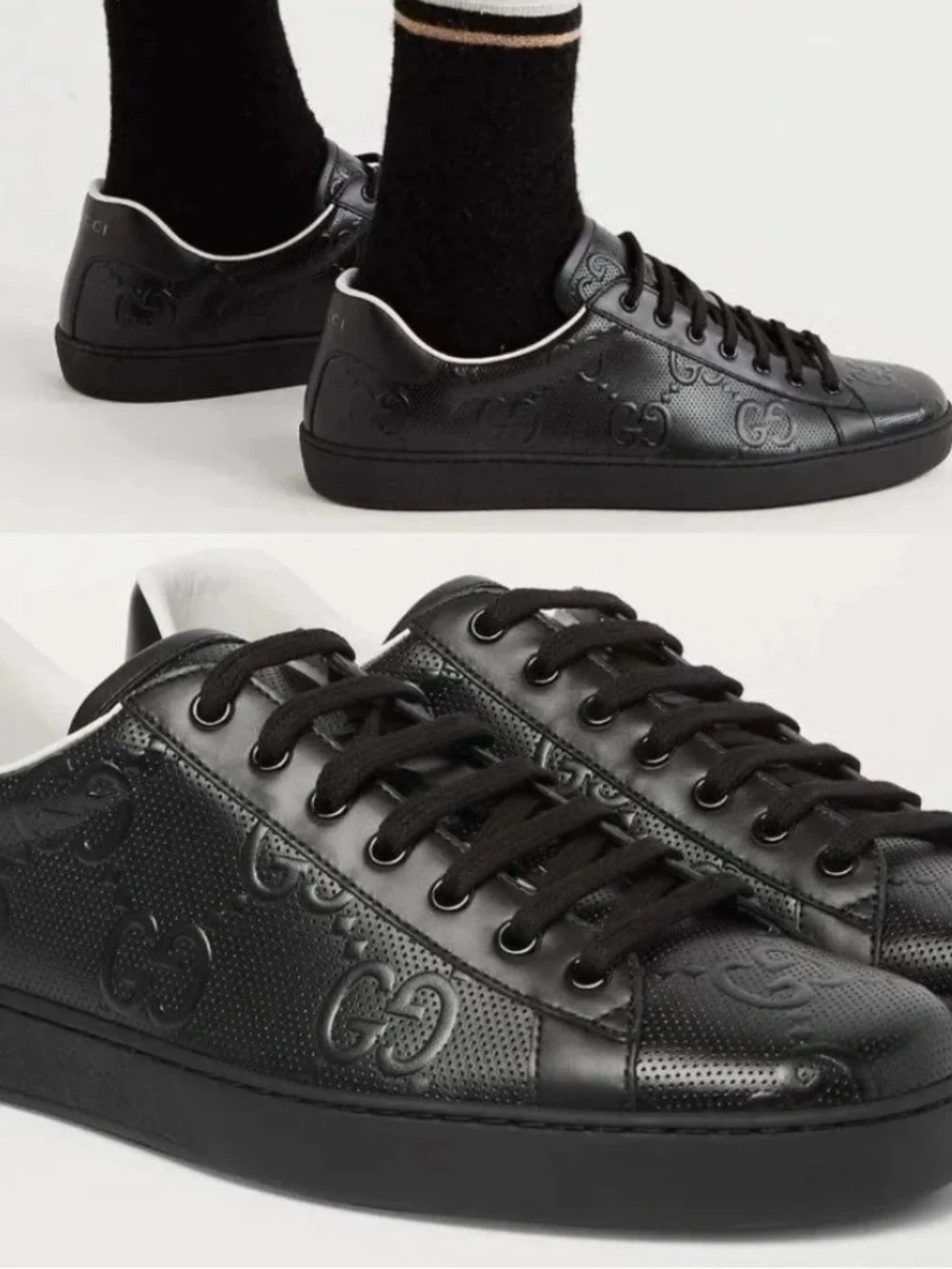 Gucci Black Perforated GG Leather Low-Top Sneakers
